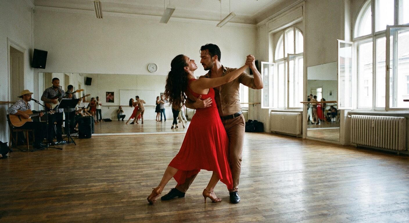 Couple dancing in the studio